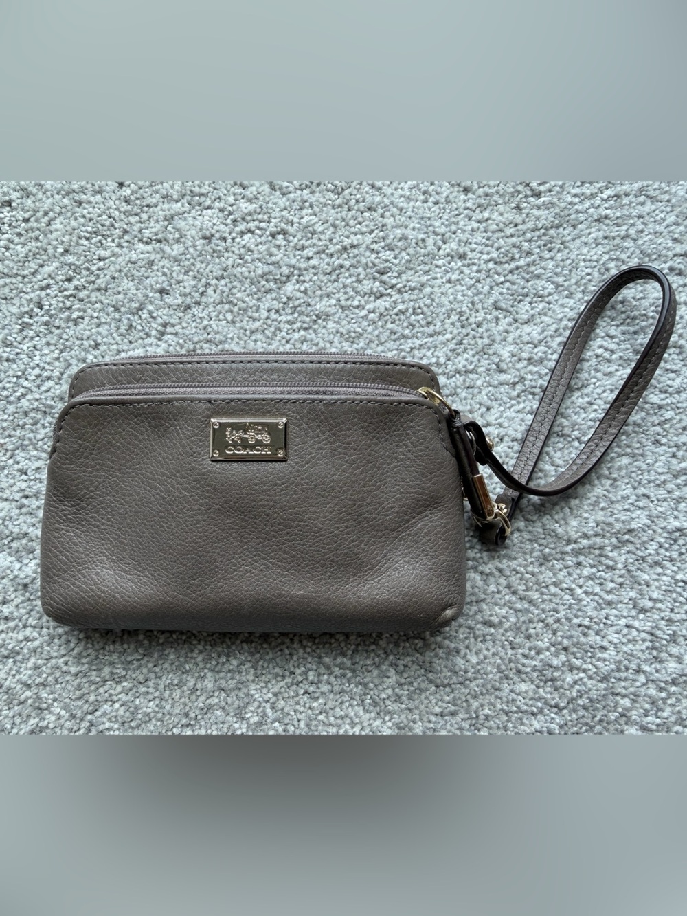Coach Taupe Pebbled Leather Wristlet Clutch Gold Hardware